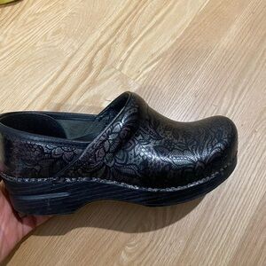 Dansko iridescent lace pattern clogs